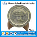 Cheap custom 5'' round pewter commemorative plate mementos with wooden plastic or acrylic stand
